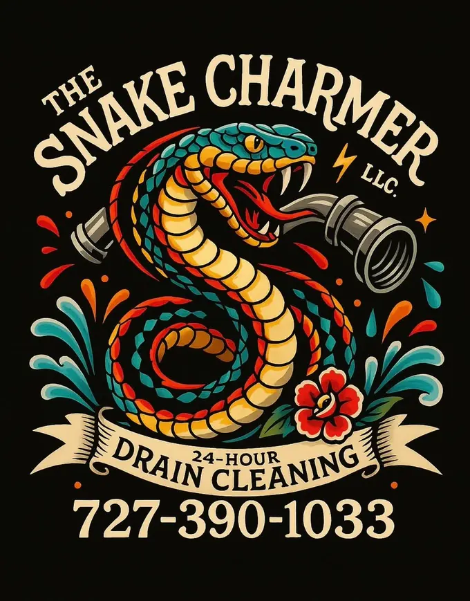 The Snake Charmer LLC logo — 24-hour drain cleaning, 727-390-1033